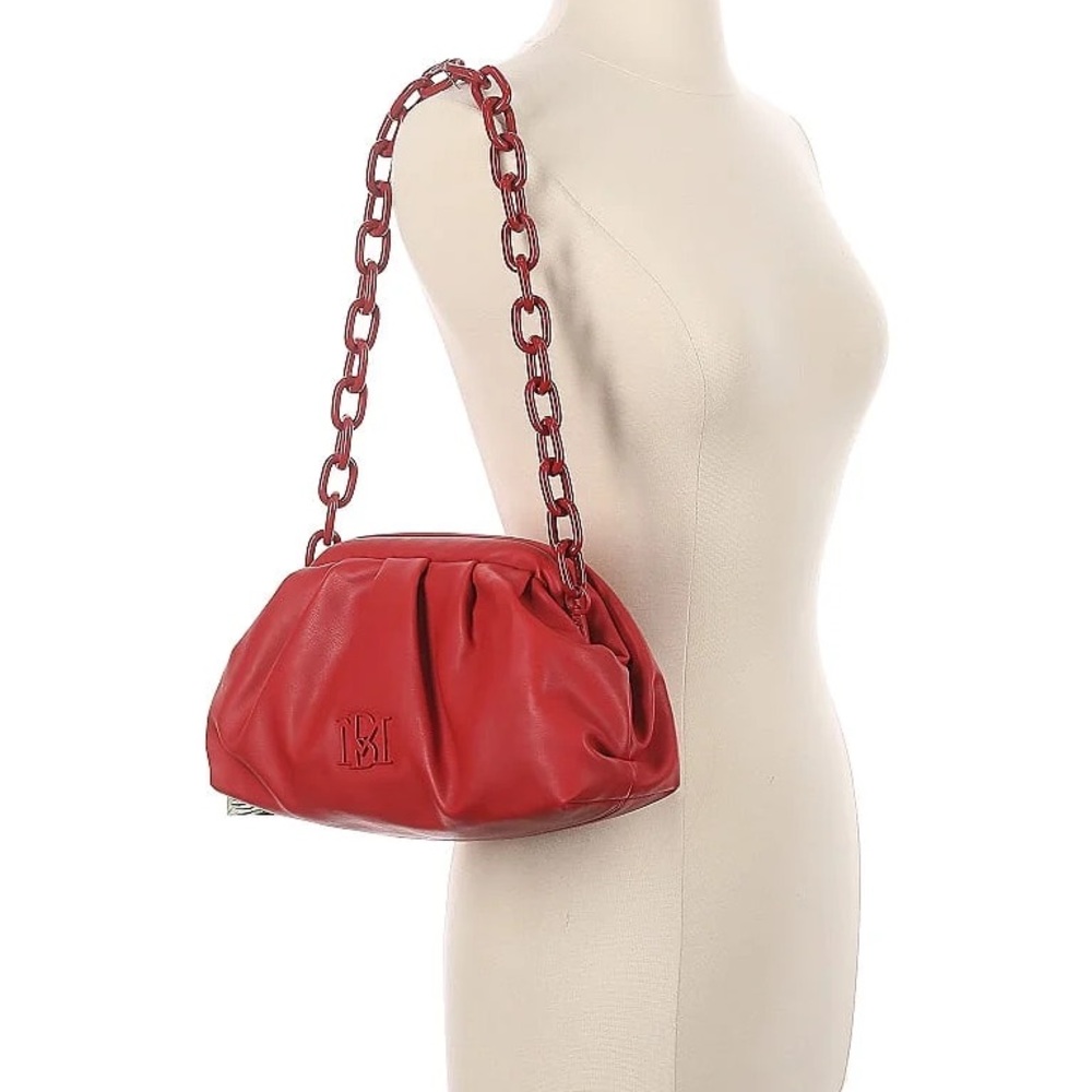 NWT Badgley Mischka Red  leather Clutch with  Chain strap